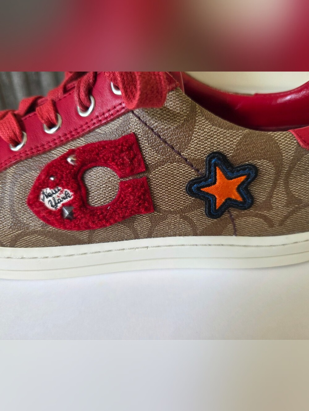 Coach Porter Signature Sneakers Khaki Red Womens Size 8.5M - Picture 7 of 13